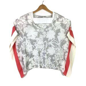 Coldwater Creek Womens M Linen Floral Blouse Dolman Sleeve Semi Sheer Gray Coral